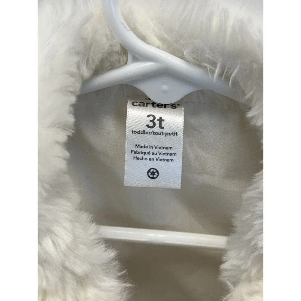 Carter's Vest Girls Size 24 Months White Fluffy Sleeveless Faux Fur Snap Front